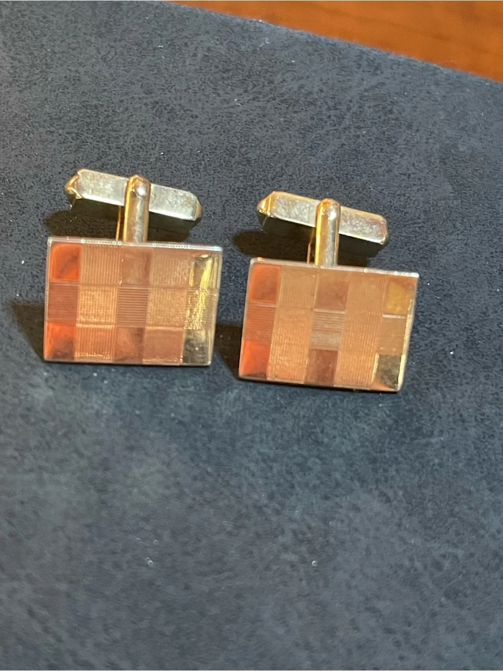 Vintage Men’s Signed “Swank “Checker Board Textured Cufflinks -Bullet Backs